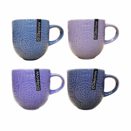 Set of 4 Embossed Coffee Mugs Tea Cups 4 Colours Decor Bone China Home Office