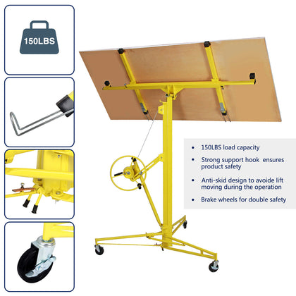 16FT Heavy Duty Tool Drywall Hoist Caster Lift/Lifter Plaster Board Panel Sheet