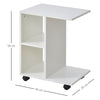 HOMCOM C-Shape End Table Storage Unit w/ 2 Shelves 4 Wheels Home White