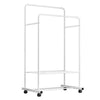 White Elegant Garment Dual Clothes Rack Rail Rolling Hanging Shelf Closet Storag