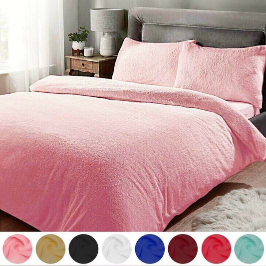 Single Teddy Fleece Duvet Cover with Pillow Case Thermal Warm Bedding Set