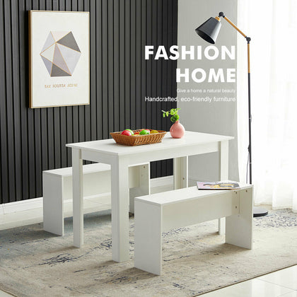 Solid Wood Dining Table and 2 Bench Set Kitchen Restaurant Kids Activity Table