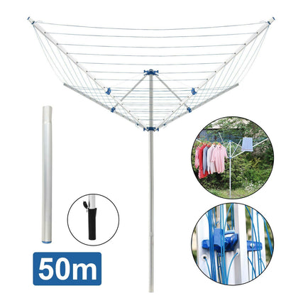 ROTARY AIRER 50M OUTDOOR 4 ARM CLOTHES WASHING LINE DRYER GROUND SPIKE