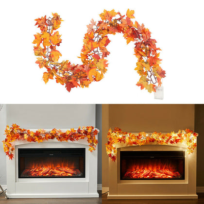 5ft5 Artificial Maple Leaf Garland LED Lighting Autumn Festival Hanging Decor