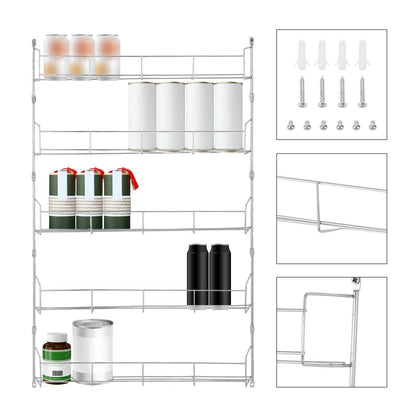 3 5 TIER FOR KITCHEN DOOR CUPBOARD STORAGE WALL SPICE HERB JAR RACK HOLDER