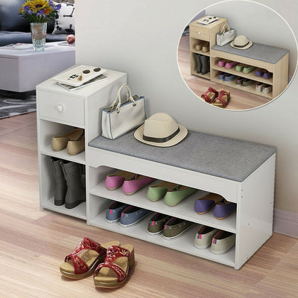 Modern Shoe Bench Stool Fashion Sofa Bench Change Shoe Storage Shoe Rack W/Drawe