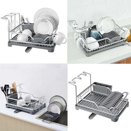 Extendable PLATE DISH CUTLERY CUP DRAINER DRAINING RACK DRIP TRAY PLATES HOLDER