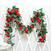 16Heads Artificial Faux Silk Flower Rose Leaf Garland Vine Home Party Decor 7Ft