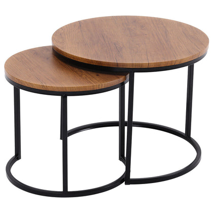 Nest Of 2 Coffee Table End Table with Wooden Top Stackable Sofa Side Living Room