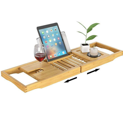 Bath Caddy Tray Bamboo Bathtub Organizer Tablet Holder Adjustable Bamboo