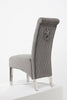Grey Plush Velvet Lion Knocker Back Accent Dining Chair Chrome Legs