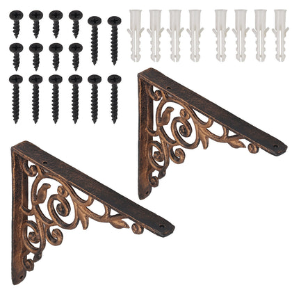 2X Vintage Wall Shelf Brackets Cast Iron Antique Pattern Bracket & Frame Screws