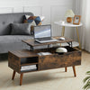 Wooden Lift Top Tea Coffee Table w/ Storage and Open Shelves for Living Room