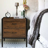 Vintage Bedside Table Cabinet 2 Drawer Rustic Wood Metal Bedroom Night Stand