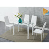 Modern Clear Glass Dining Table and 4 Padded Chairs Set in White Home Furniture