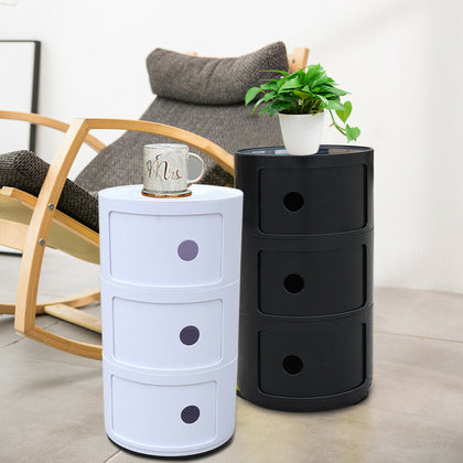 Round Bathroom Bedroom 3 Drawer Storage Unit ABS Cabinet Cupboard Bedside Table