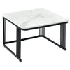 Square Nesting Coffee Table Metal Stacking Side Tables Set Marble-Look White