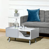 Two-Tone Coffee Table Marble Effect w/ Storage Wood Legs Home Furniture