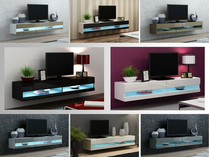 TV Cabinet with LED Lights High Gloss | Floating TV Wall Unit 140cm