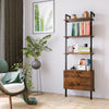 Bookcase Ladder Shelf 3-Tiers Wall Shelf with 2 Drawers Vintage 185x60x30cm