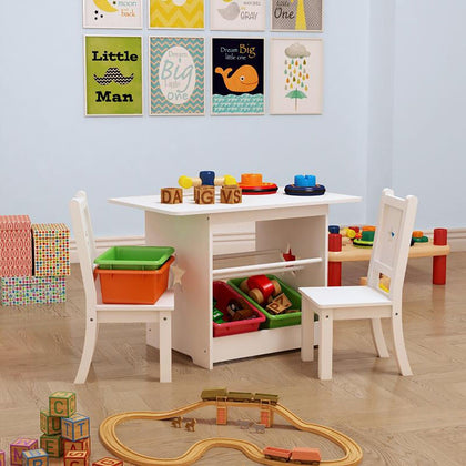 Childrens Kids Wooden Table and Chairs Set With Storage for Nurseries & Bedrooms