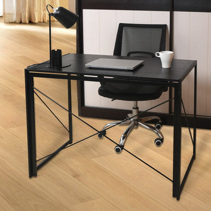 Black Folding Computer Desk Wooden Top Foldable Study Table Laptop Home Office