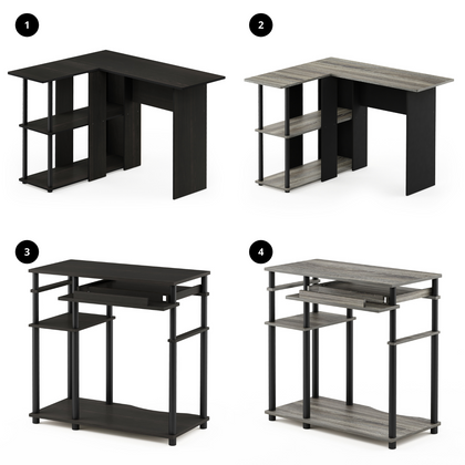 Furinno Abbott L-Shape Desk with Bookshelf Espresso/Black and Grey/Black