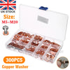 300 Pcs Solid Copper Car Engine Washers Crush Seal Flat Ring Gasket Kit M5-M16