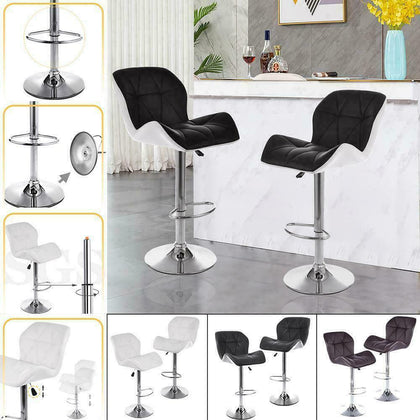2X Bar Stools Leather Swivel Gas Lift Rest Chair Home Kitchen Pub Breakfast Seat