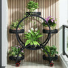 Tall Metal Flower 6 Pots Shelf Stand Plant Holder w/ Wheels Black Indoor Outdoor