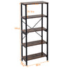 5 Tier Bookcase Shelving Unit Industrial Wood & Metal Storage Shelf Bookshelf