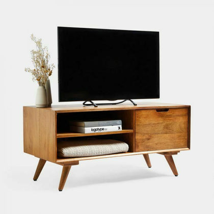 Buxton Real Mango Wood TV Unit Stand- Defect, Living Room Home, Shelves