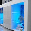Modern White Sideboard Cabinet High Gloss Wooden Cupboard LED Glass Shelves