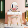 Vanity Makeup Dressing Table Wooden Cosmetic Table Stool Set W/ Light & Mirror