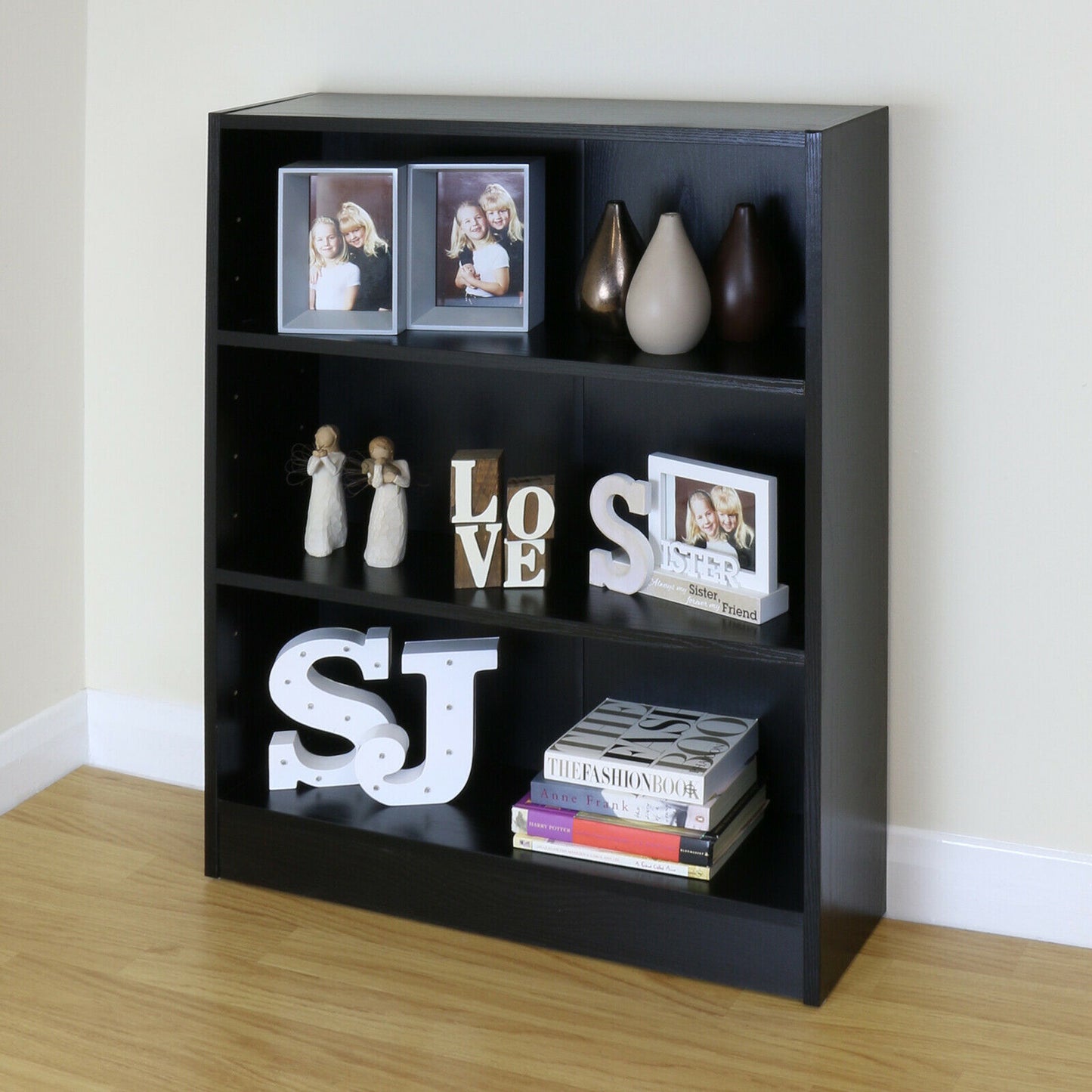 3 Tier Wooden Black Home/Office Bookcase Storage Display Unit Shelving/Cabinet