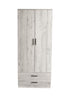 Tall Wooden 2 Door Wardrobe With 2 Drawers Bedroom Storage Hanging Bar Clothes