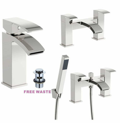 Waterfall Designer Bathroom Taps Basin Bath Mixer Filler Shower Tap Set Chrome