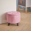 Round Storage Ottoman Stool Buttoned Fabric Padded Footstool Chair Pouffe Seat