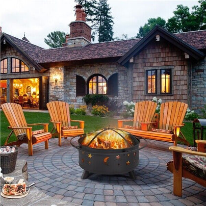 Fire Pits for Garden Outdoor Fire Bowl with Stars Moons Pattern for Backyard