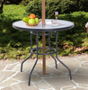 Bistro Garden Table Round Dining Furniture Glass Metal Patio Deck Parasol Hole