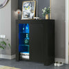 Modern High Gloss 3 Shelves Floor Cabinet Sideboard Storage Cupboard LED Lights