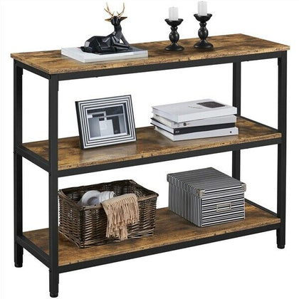 Console Table for Entryway 3 Tiers Industrial Hallway Table Metal Frame Brown