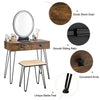 Vanity Makeup Dressing Table Wooden Cosmetic Table Stool Set W/ Light & Mirror