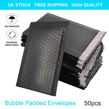 50Pcs Bubble Mailers Padded Envelopes Bags Lined Poly Mailer Self Seal Black