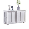 Elegant White 2 Sliding Doors 2-Tier Shelves Sideboard Storage Cabinet Kitchen