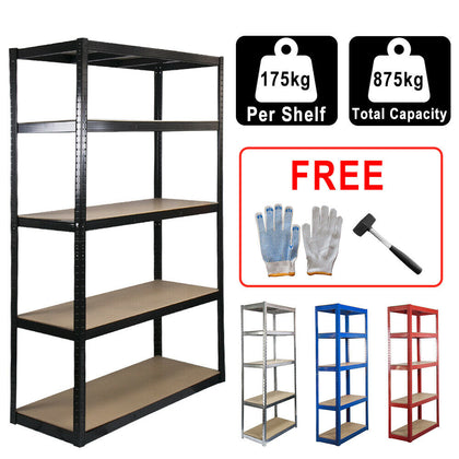 5 Tier x 175kg Garage Storage Shelves Racking Shed Boltless shelving Warehouse