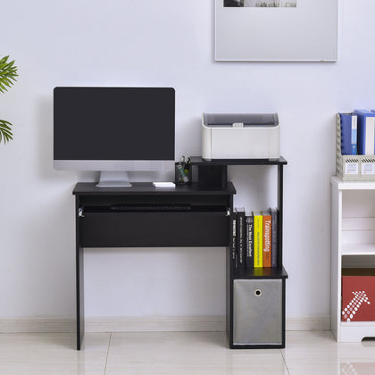 HOMCOM Computer Desk with Sliding Keyboard Tray Storage Drawer Shelf Black