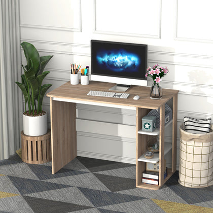 Duo Work Desk & 3-Tier Side Shelves Wide Table Top Sturdy Frame 2-In-1 Office