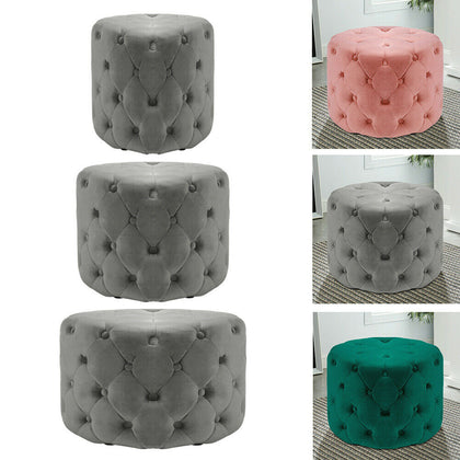 Tufted Round Velvet Ottoman Modern Button Upholstered Pouffe Stool Coffee Table