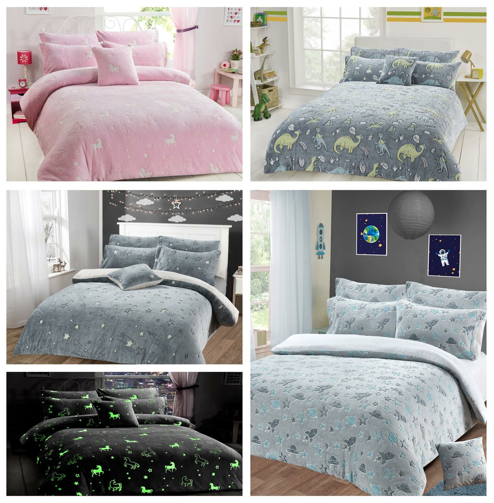 Glow In The Dark Teddy Fleece Duvet Cover Sets Soft Warm Kids Bedding Quilt set